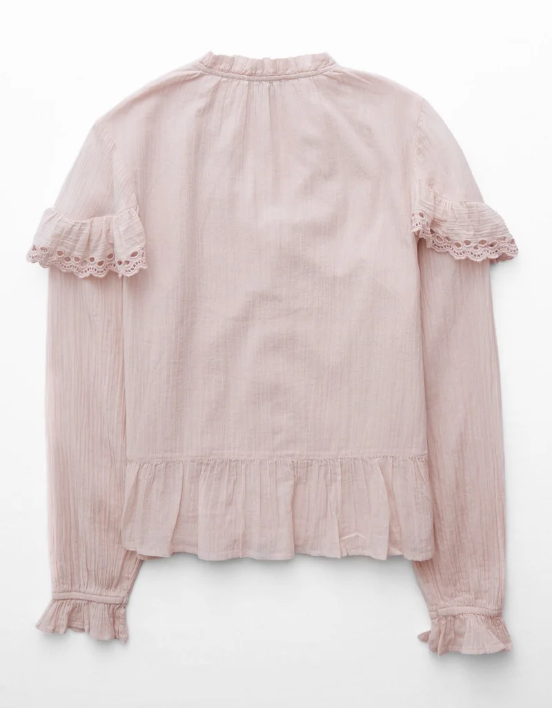 American Eagle  AE Long-Sleeve Ruffle Peasant Blouse for Women | Best Price UAE